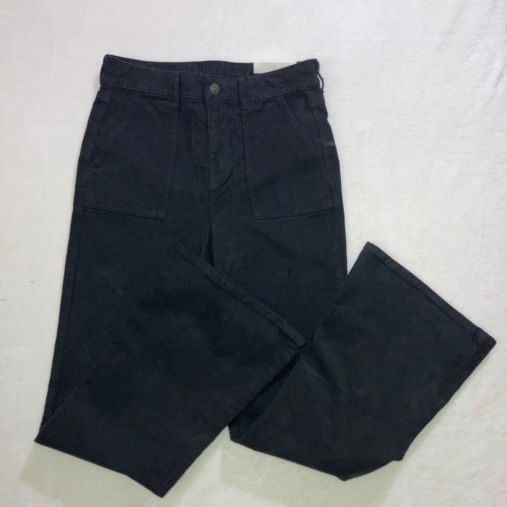 American‎ Eagle Womens Super Hi-Rise Flare Corduroy Pants Black Size 10 Regular